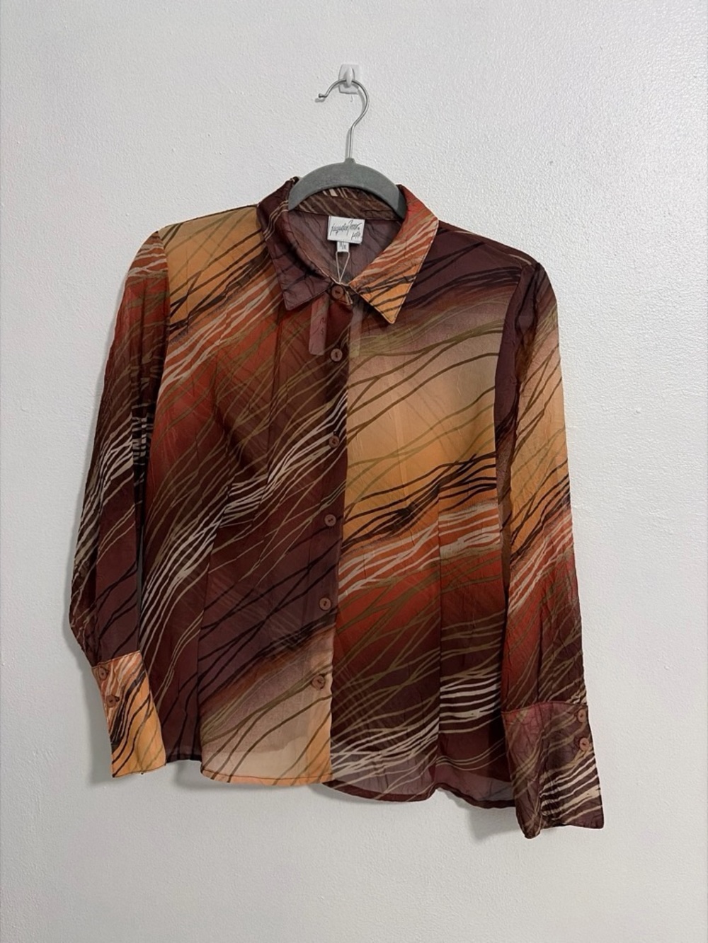 Jacqueline Ferrar Sheer Blouse in Brown and Rust Print